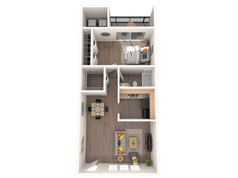 Floor plan for 1 bed, 1 bath, 644 sqft